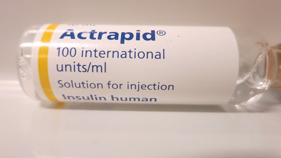 A vial of human insulin for injection