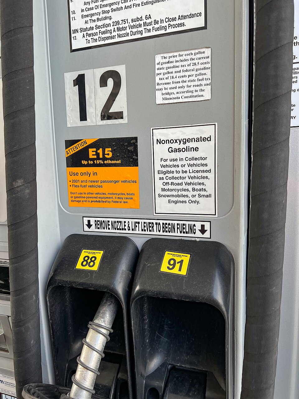 Fuel pump nozzles at a filling station
